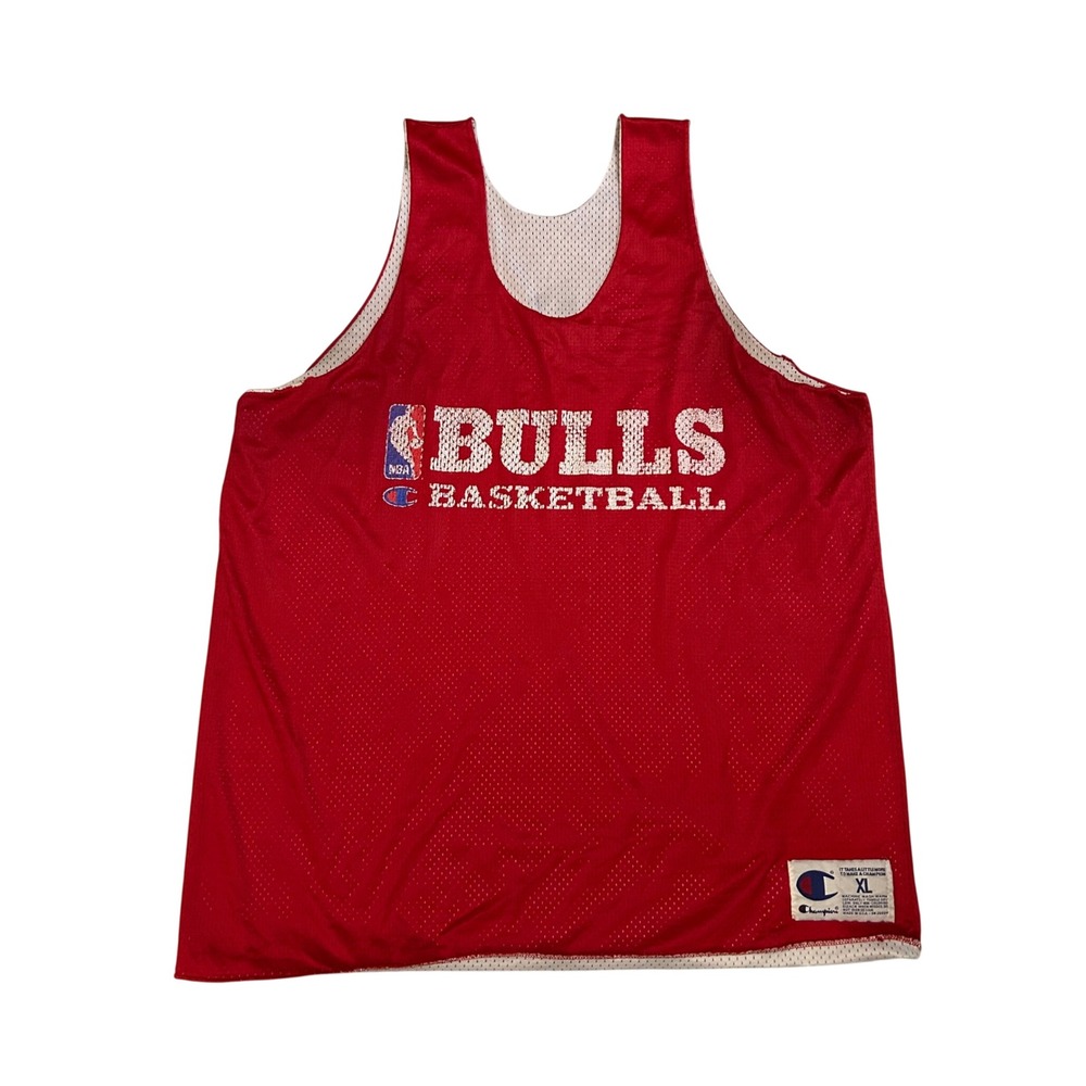 Vintage Champion Chicago Bulls Reversible Jersey Red White Mesh 90s Mens XL